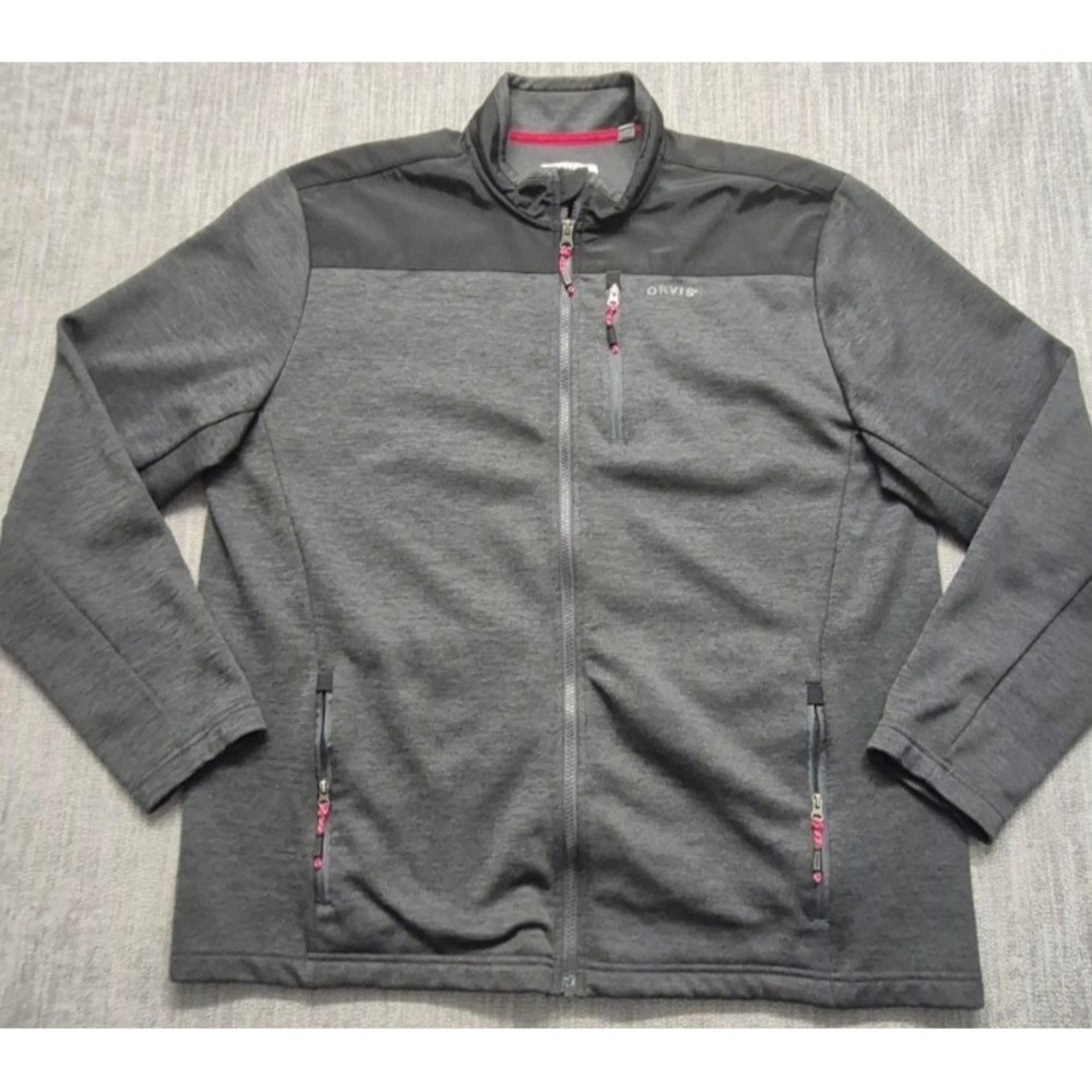 Orvis men's gray black bonded mesh fleece full zip jacket XL pockets outdoor - Picture 2 of 14